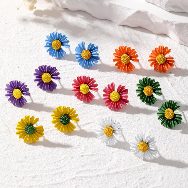 Korean fashion frost colorful daidy flower sunflower studs earrings