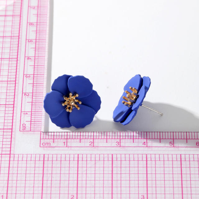 Korean fashion elegant color painting petal flower studs earrings