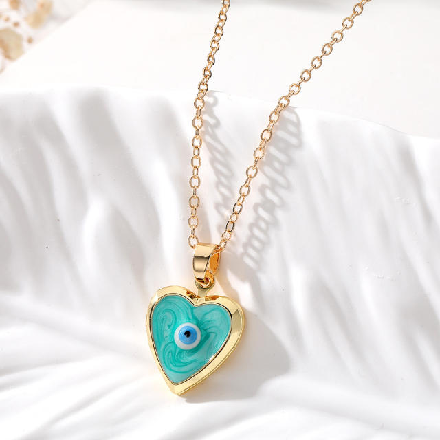 Creative color enamel copper evil eye heart locket necklace