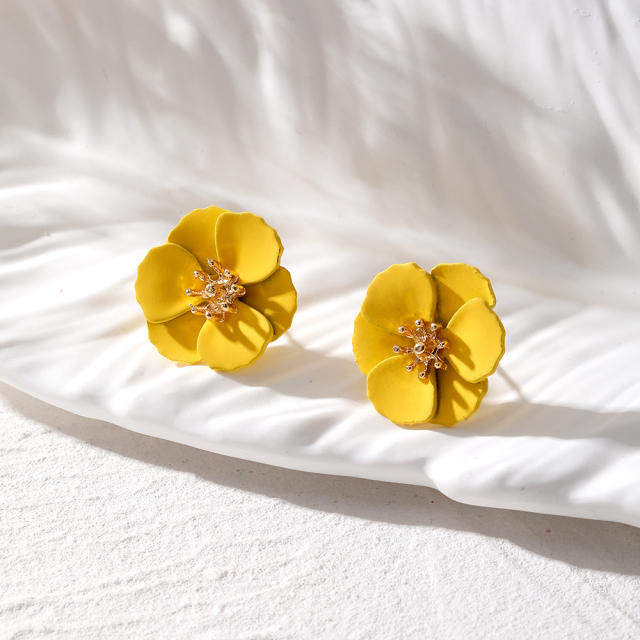Korean fashion elegant color painting petal flower studs earrings