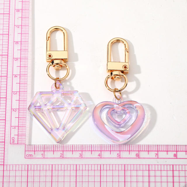 Korean fashion laser heart diamond acrylic keychain