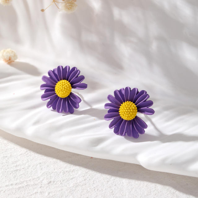 Korean fashion frost colorful daidy flower sunflower studs earrings