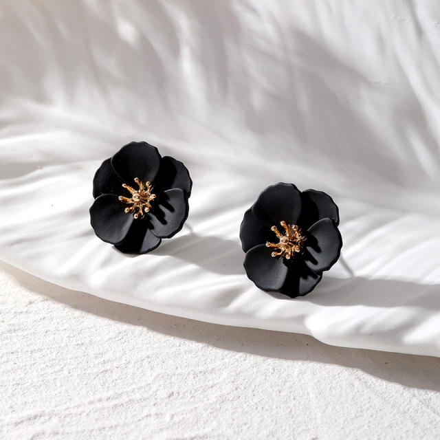 Korean fashion elegant color painting petal flower studs earrings