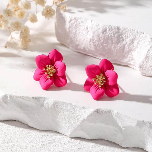 Korean fashion colorful petal flower studs earrings