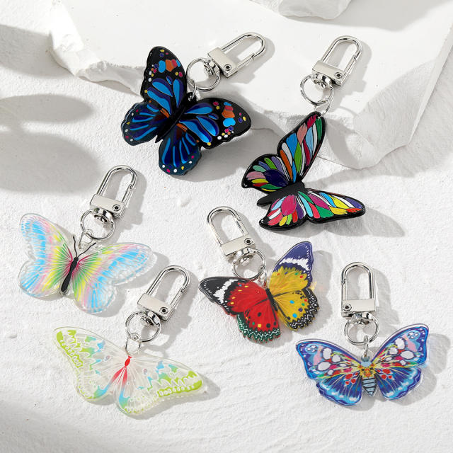 Vintage colorful acrylic butterfly keychain