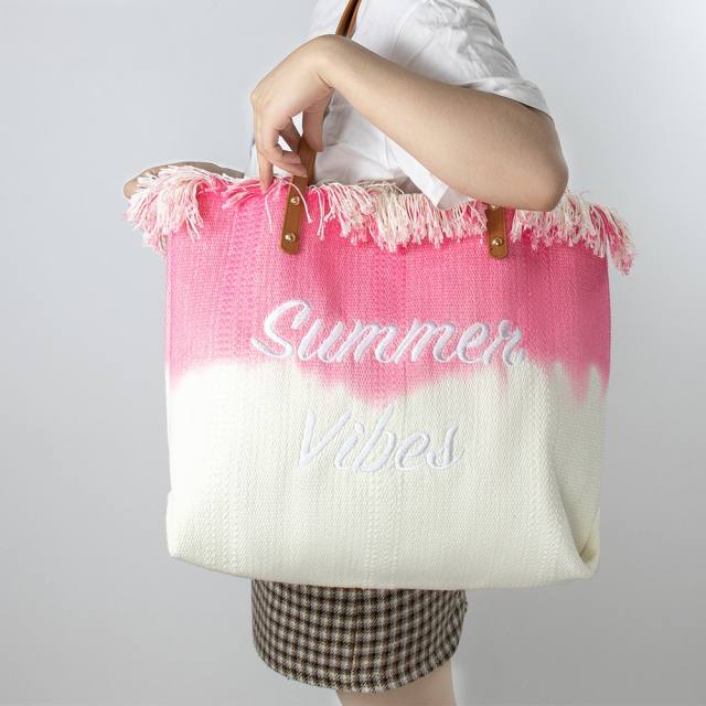 Summer embroidery letter canvas large storage women tote bag beach bag