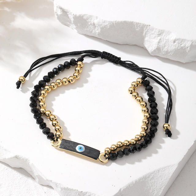 Boho color enamel evil eye bar bead bracelet