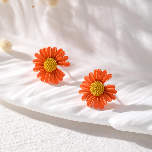 Korean fashion frost colorful daidy flower sunflower studs earrings