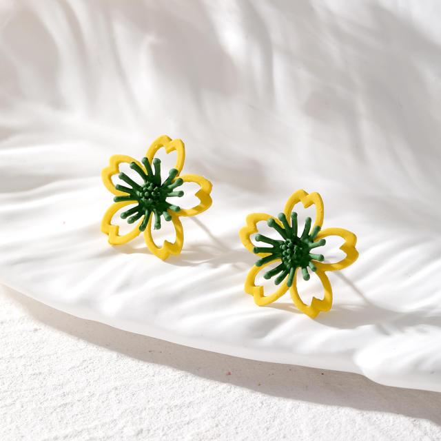 Korean fashion sweet colorful hollow out flower studs earrings