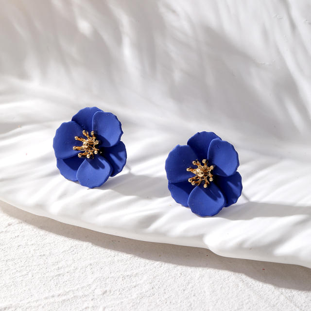 Korean fashion elegant color painting petal flower studs earrings