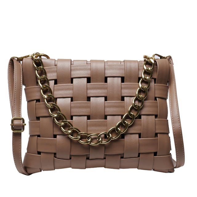 Popular plain color PU leather braid pattern shoulder bag crossbody bag