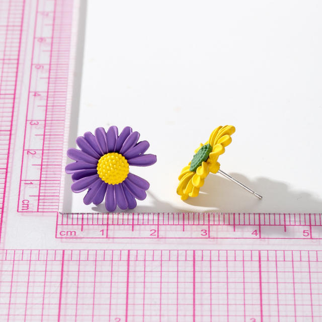 Korean fashion frost colorful daidy flower sunflower studs earrings