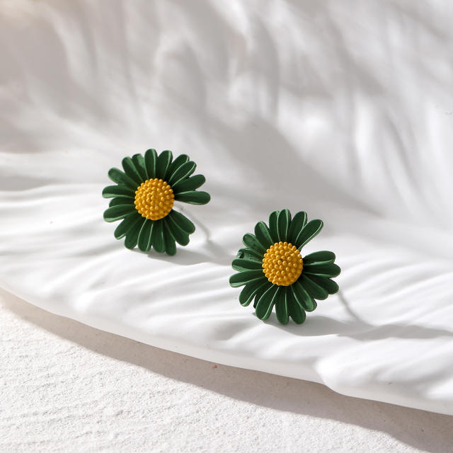 Korean fashion frost colorful daidy flower sunflower studs earrings