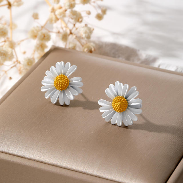 Korean fashion frost colorful daidy flower sunflower studs earrings