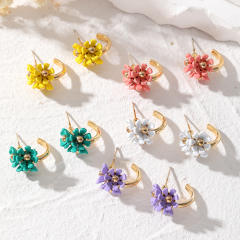 Korean fashion colorful flower open hoop studs earrings