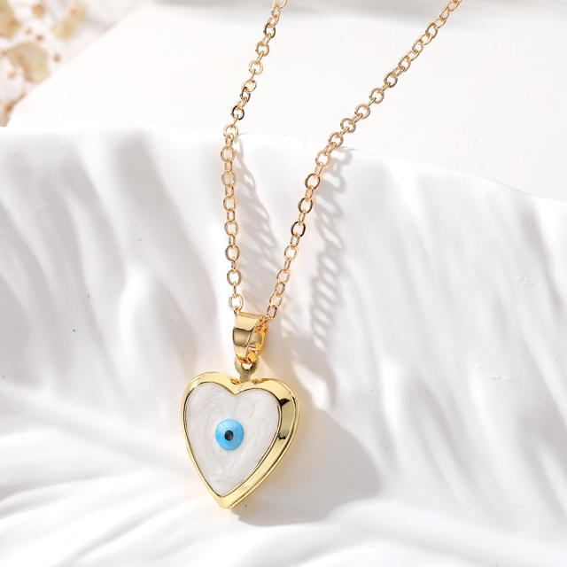 Creative color enamel copper evil eye heart locket necklace