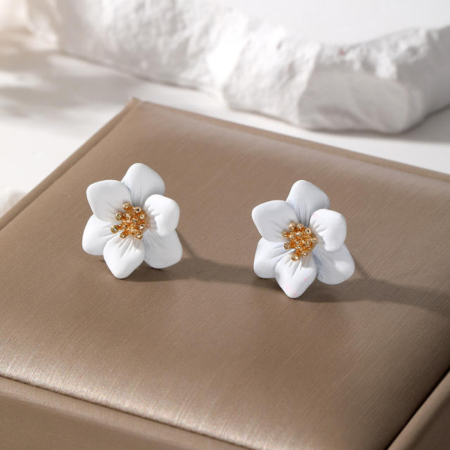 Korean fashion colorful petal flower studs earrings