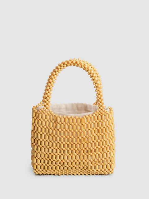 Summer handmade wood bead hollow out beach bag handbag