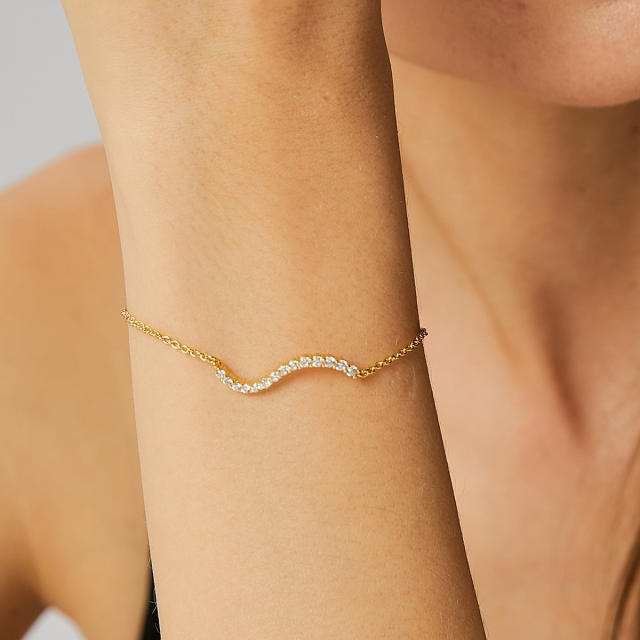 INS simple dainty diamond wave copper bracelet for women