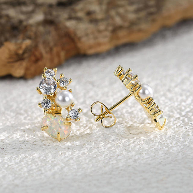 Chic opal stone cubic zircon elegant party studs earrings
