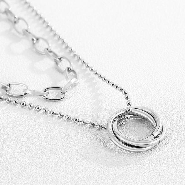 Hot sale two layer circle pendnat stainless steel necklace