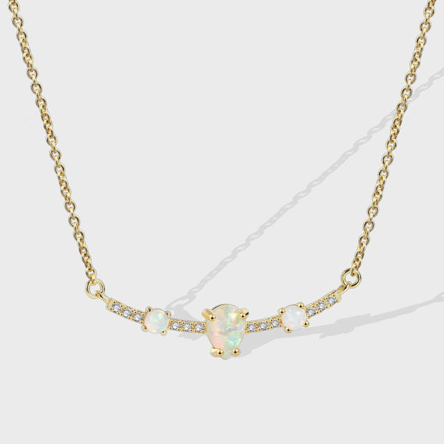 Dainty simple opal stone statement copper necklace for women