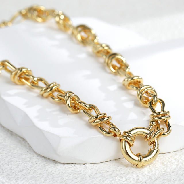 Punk trend gold plated copper chain choker necklace