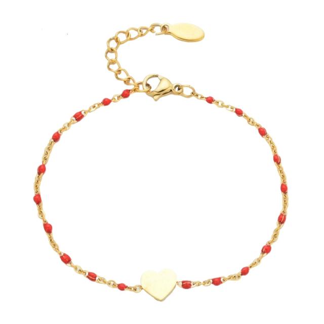 Boho color enamel heart stainless steel bracelet