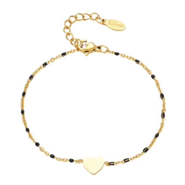 Boho color enamel heart stainless steel bracelet