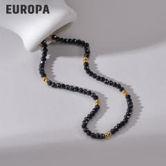 Vintage black bead multi layer stainless steel necklace