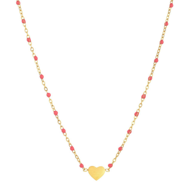 Sweet colorful bead tiny heart stainless steel necklace