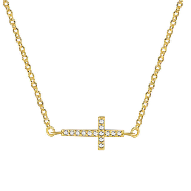Delicate dainty diamond cross simple copper necklace for women