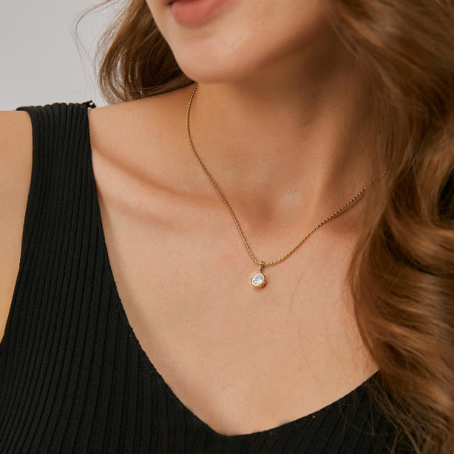 Simple dainty easy match diamond copper necklace