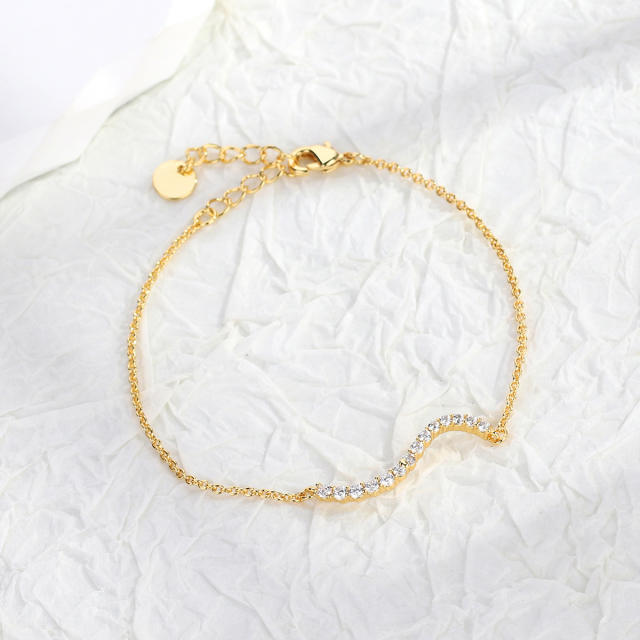 INS simple dainty diamond wave copper bracelet for women