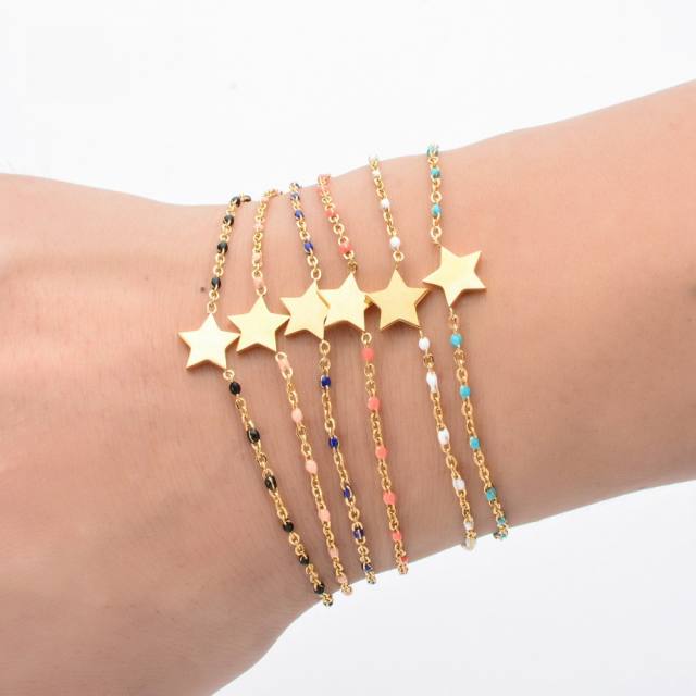 Boho enamel bead stainless steel star bracelet