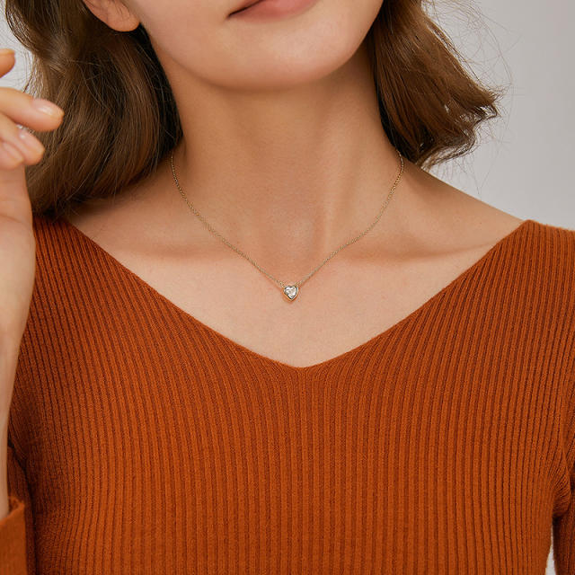 Simple dainty diamond heart copper necklace