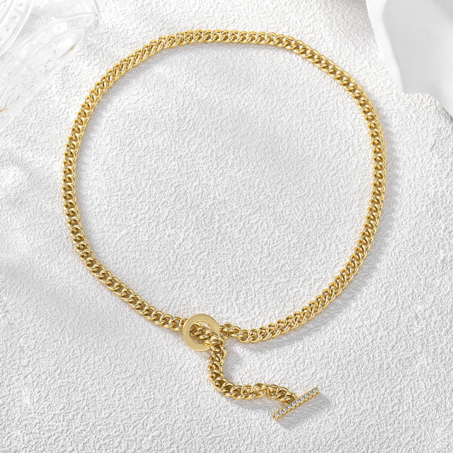Personality cuban link chain diamond toggle necklace