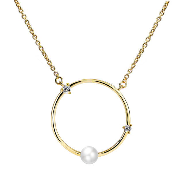 Simple circle pearl dainty necklace for women