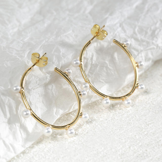 Elegant pearl hoop earrings for women
