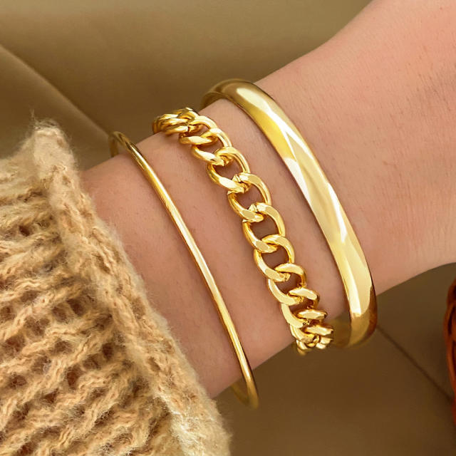 3pcs concise gold chain cuffs bracelet set