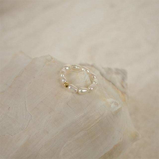 Elegant pearl bead stainless steel bead finger rings