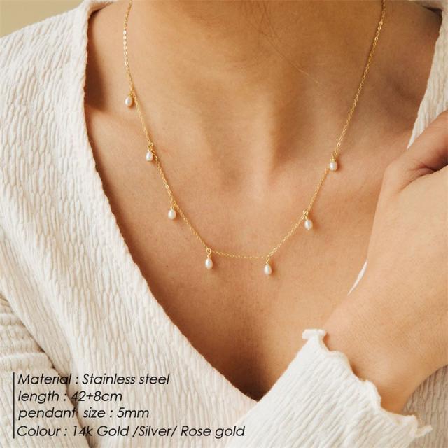 Chic imitation pearl dainty stainless steel necklace