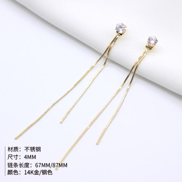 Chic easy match simple stainless steel chain tassel jacket earrings
