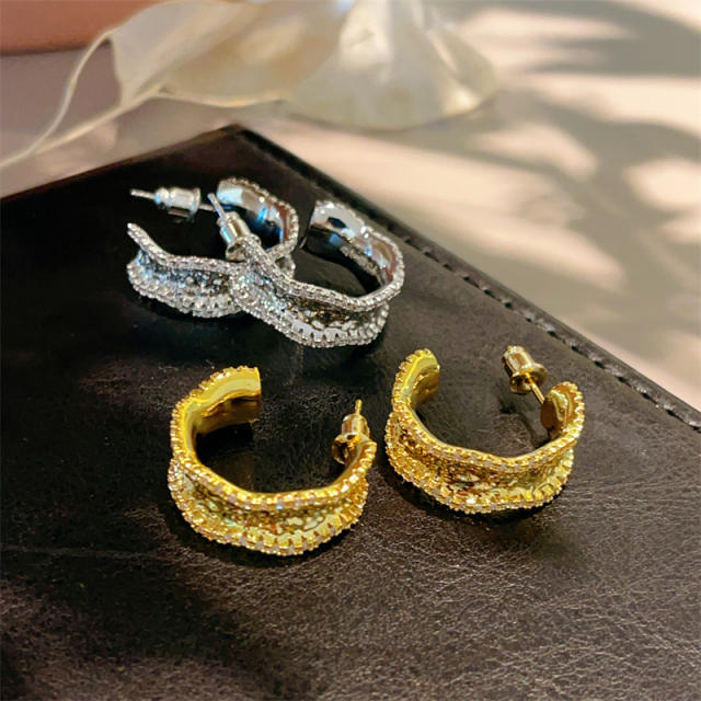 18K real gold plated diamond bold hoop earrings