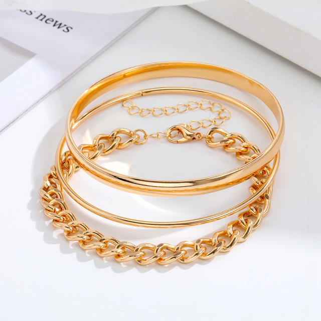 3pcs concise gold chain cuffs bracelet set