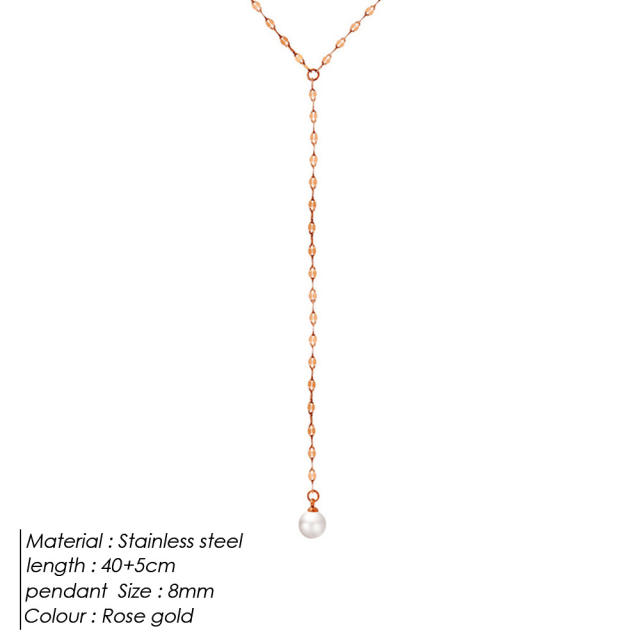 Simple concise pearl pendant stainless steel necklace lariats