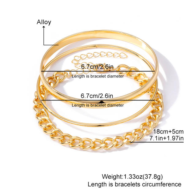 3pcs concise gold chain cuffs bracelet set