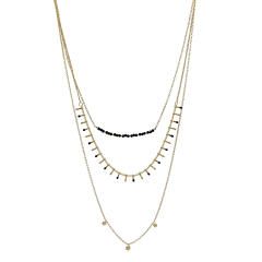 Vintage boho three layer dainty black bead stainless steel necklace
