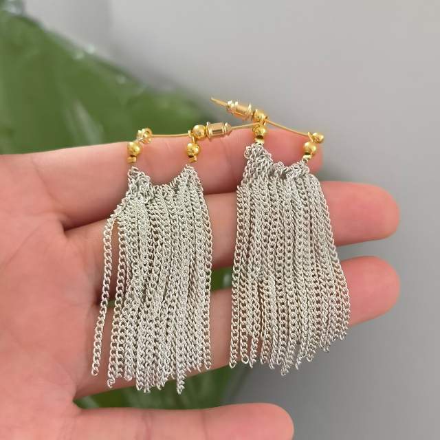 Chic white chain tassel earrings