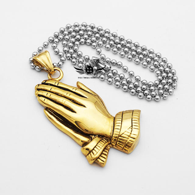 HIPHOP pray hand pendant stainless steel necklace